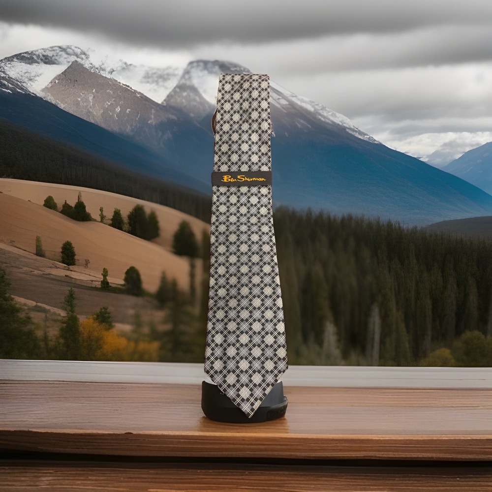 NEW Vtg. Ben Sherman Neck Tie Mens Gray Checked Silk Gift, Dad, Money, SX05999S‎